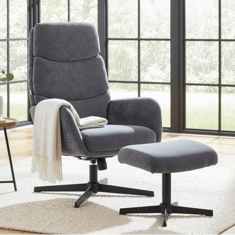 Relaxsessel mit Hocker hohe Rückenlehne Metall Grau OKMYHOME (1/4)