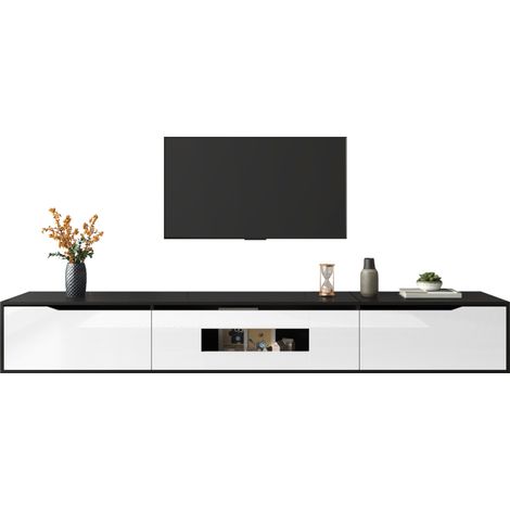 CHICFURN Mobile TV 180x35x30 cm MDF nero/bianco lucido LED USB parete/pavimento (1/5)