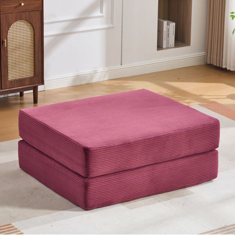 Puf y sofá cama plegable de pana burdeos con espuma de alta densidad, 109 x 95 x 43 cm (1/5)