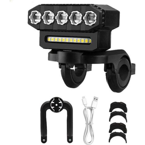 LED-Fahrradvorderlicht, USB-aufladbar, große Leuchtweite, einfache Montage, 6 Leuchtmodi, integrierte Klingel, B (1/5)