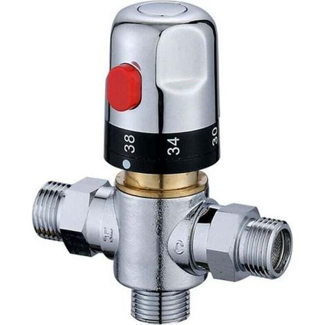 Mitigeur Thermostatique G1/2 Contrôle de Température de l'eau Régulateur d'eau Froide Chaude pour Système de Douche Laiton Massif Sans Plomb (1/5)