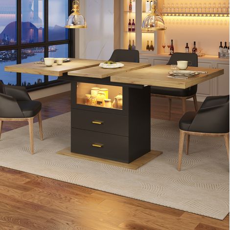 Esstisch 110/140 x 80 x 75 cm in Holzoptik mit LED-Beleuchtung und 2 Schubladen (1/5)
