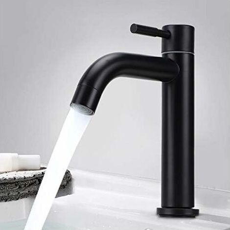 Robinet d'eau froide simple en acier inoxydable noir mat pour cuisine, style classique européen, filetage mâle G1/2" (filetage mâle G1/2")