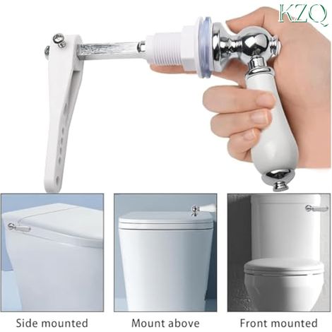 Poignée de Chasse D'Eau en Céramique, Kit de Remplacement pour Levier de Chasse D'Eau Style Victorien Traditionnel, Blanc - KZQ (1/5)