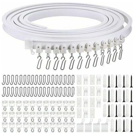 Rail de rideau incurvé au plafond pliable de 5 mètres Rail de rideau incurvé flexible pour rail de rideau souple pour rail de rideau avec crochets de rideau en métal, séparateur de piè (1/5)