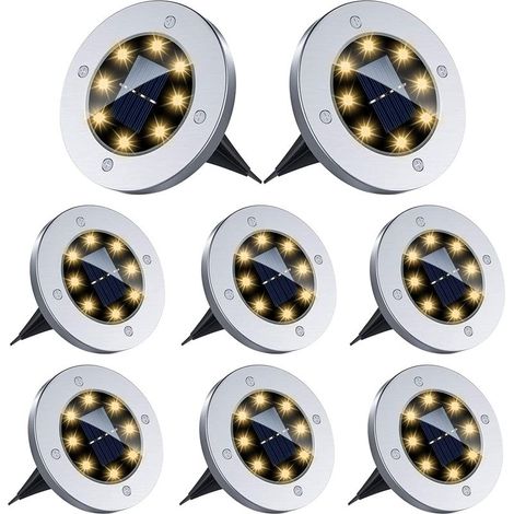 Lampe Solaire Extérieur 8 Pièces,Lumière Solaire Extérieur Spot Solaire 8 LED Jardin Eclairage Etanche IP65 Pelouse Lumière Decorative Pour Chemin Jardin Terrace Cour Pelouse (Blanc Chaud A) (1/5)