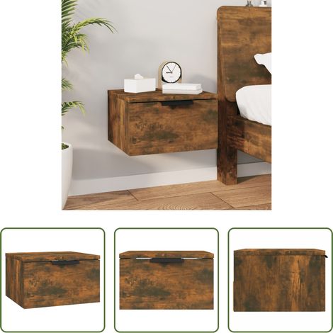 vidaXL Table de chevet flottante - Table de chevet murale Chêne fumé 34x30x20 cm (1/5)