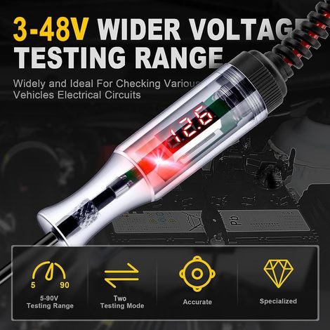 1 Stück 3-48V Kfz-Stromkreisprüfer mit Voltmeter, robuster LED-Prüflampe mit Hintergrundbeleuchtung, bidirektionalem Gleichspannungsprüfer, elektrischer Prüfstift (1/4)