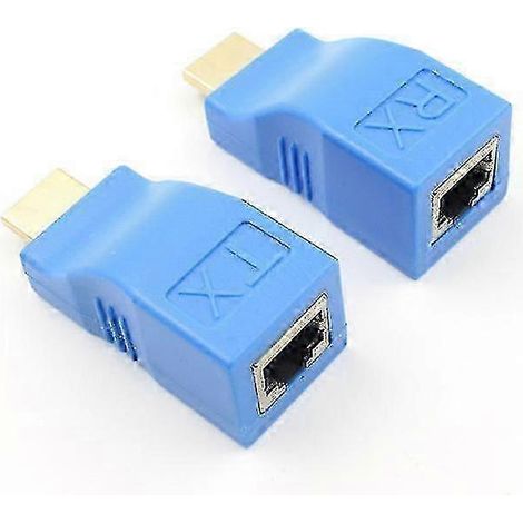 Lot de 2 adaptateurs HDMI 1080p vers Ethernet RJ45 (adaptateur réseau Ethernet Cat 5e/6) bleus (1/4)