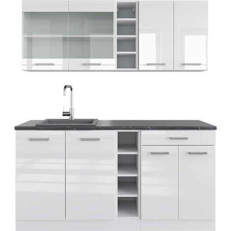 Cucina completa R-Line, Bianco lucido/bianco, 160 cm , PL Antracite, Vicco