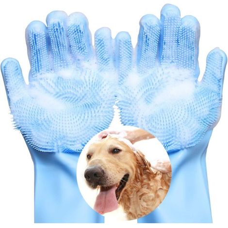 Hundepflegehandschuh, Katzenpflegehandschuh aus lebensmittelechtem Silikon, Haustierpflegehandschuh, Hundebürstenhandschuh, Katzenbürstenhandschuh, Haarentfernungshandschuh – Hellblau