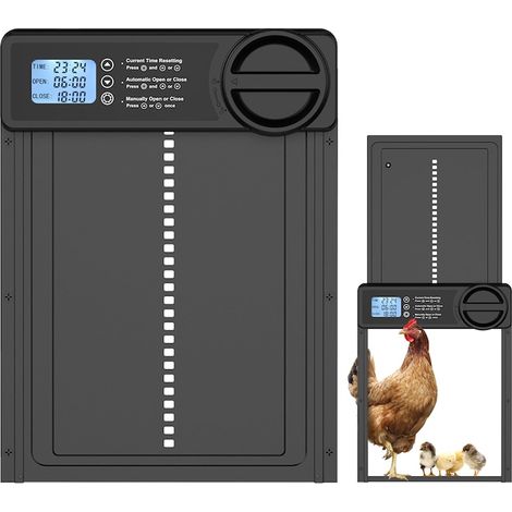 Porte automatique pour poulailler, système anti-pincement programmable avec écran LCD, alerte batterie faible, IPX3, noir et blanc