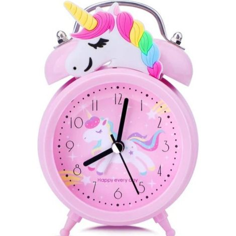 Réveil Licorne pour Filles, Sans Tic-Tac et Silencieux, Rose De Chevet, Horloge Classique à Double Cloche avec Rétroéclairage