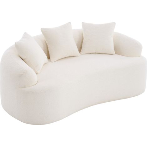 Sofá biplaza curvo modular de chenilla blanco marfil, 153 cm, 3 cojines, sin montaje (1/5)