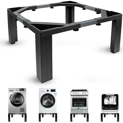 Adjustable Black Stainless Steel Washing Machine Holder, Adjustable Range 54-73 cm, Universal Washing Machine Booster 30 cm Height, Load Capacity 500 kg (1/5)