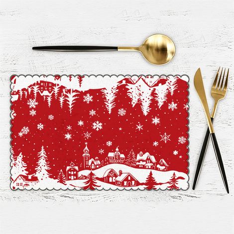 Mantel Individual de Lino con Estampado Navideño, 33x45 cm, Resistente al Calor – Ideal para Decoración del Hogar y Comidas Festivas (1/4)