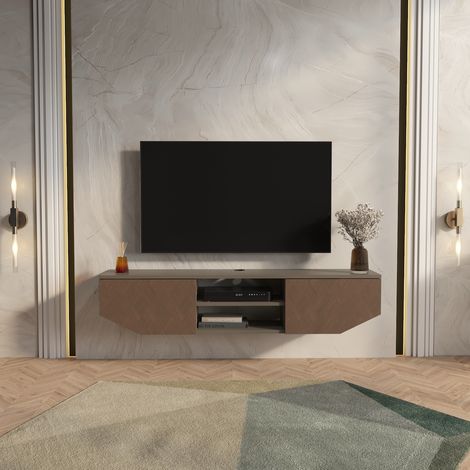 Meuble TV Primrose 160 cm avec Placards et Étagères (Doré et Anthracite)
