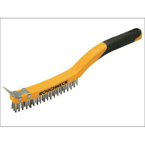 Brass Wire Brush Soft Grip with Scraper 355mm (14in) - 3 Row ROU52034 (1/3)