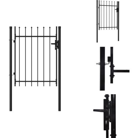 Zauntor Einzelflügel mit Speerspitzen Stahl 1 x 1,2 m Schwarz - Gartentor - Metalltor - Stahltür - Zaunteil - Zaunsystem (1/5)