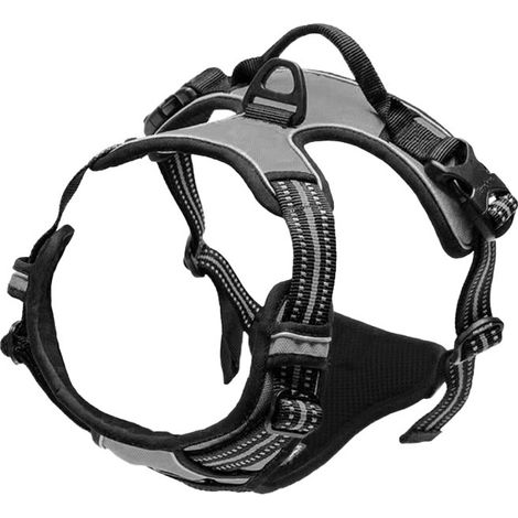 Harnais pour chien sans traction, réglable, respirant, réfléchissant, harnais pour chien rembourré doux, harnais de poitrine pour chiens (gris, XL) (1/5)