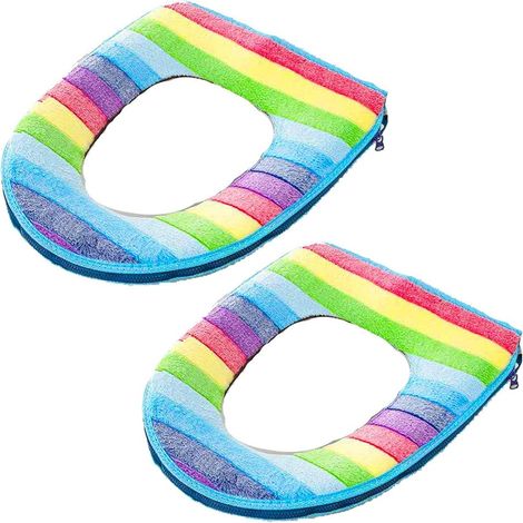 Thickened Warm Toilet Seat Cover Washable Reuse 2 Pieces (Rainbow) (1/5)