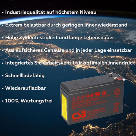 CSB HR1224W High-Rate AGM Bleiakku 12V 6Ah 24 W/Zelle bei 15 Min. Faston F2/F1 gemäß Ausführung (1/5)