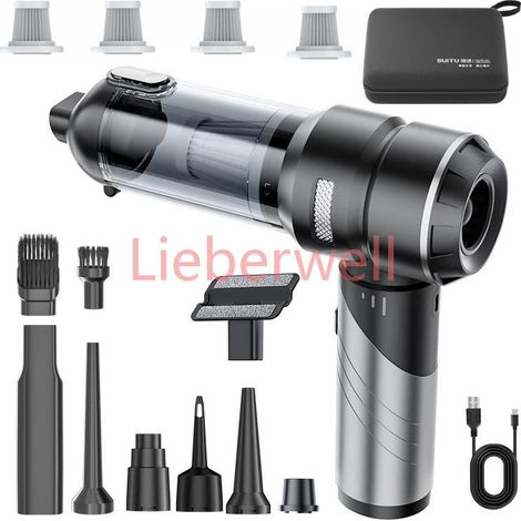 Aspirateur de voiture haute puissance, portable, sans fil, avec moteur sans balais, machine de nettoyage puissante, souffleur d'air pour appareils ménagers,black silver4HEPABOX (1/4)
