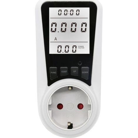 Prise de wattmètre de compteur d'énergie blanche, prise de compteur d'énergie à 7 modes, écran LCD, max 3680 W,lumière blanche (1/3)
