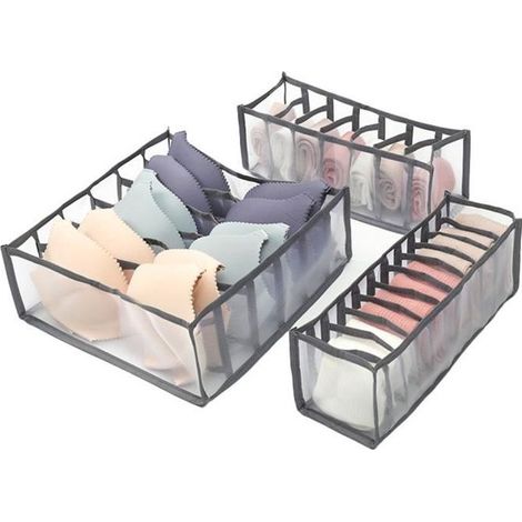 Boîtes de rangement pour sous-vêtements - Lot de 3 - Gris (1/4)