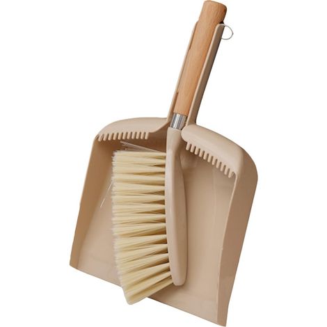 Ensemble de 2 Pièces Balayette et Pelle Beige Poils Pointus, Manche en Bois et Brosses en Pp et Pet, Mini Balai de Nettoyage pour Bureau et Comptoir (1/5)