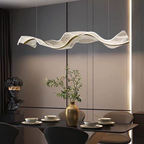 suspension pour salle a manger design ruban ondulé luxueux led 40w trois couleurs de lumiere 220v longueur 100 cm pour comptoir (1/3)
