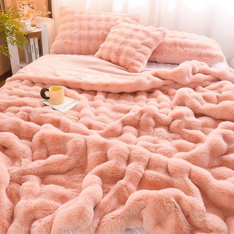Couverture d'hiver légère et luxueuse en velours de lapin, épaisse et double face, idéale pour la chambre à coucher, avec une literie en peluche de lapin de qualité supérieure et une couverture de sie (1/5)