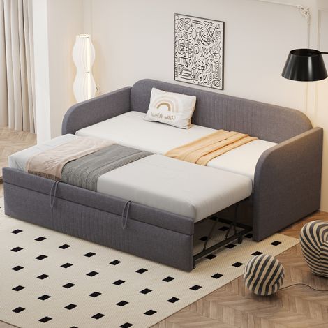 Canape convertible 90x190 cm extensible gris HAVRYA (1/5)