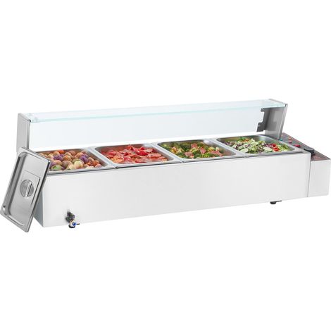 Cocina eléctrica comercial de 8 aspas, 8 x 8 cuartos de galón, acero inoxidable, 1700 W, temperatura de 86 a 185 °F, 4 sartenes de tamaño medio. (1/2)