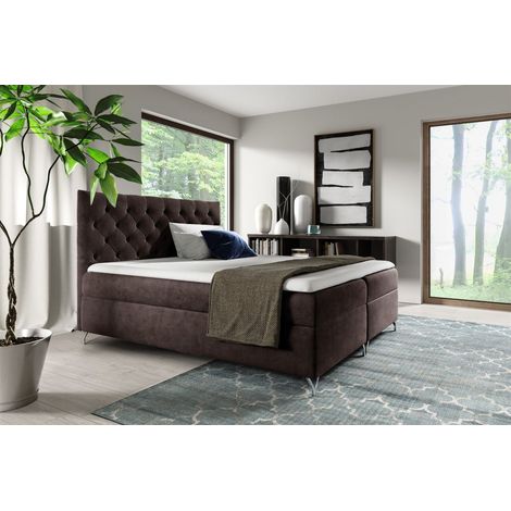 Boxspringbett Schlafzimmerbett AMBRE 200x220cm in Stoff Fresh Schokobraun (1/2)