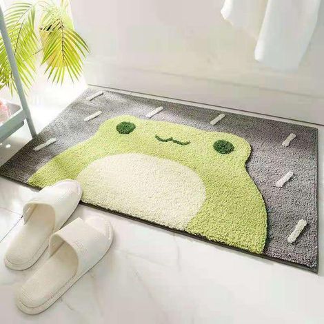 Tapis De Bain Polyvalent De Luxe À Poils Longs, Très Absorbant, Résistant Au Glissement, Mignon Tapis De Douche , Petite Grenouille De Pluie