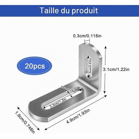 Stainless Steel Bracket 49 x 32 x 19 mm, Adjustable Angle Bracket for (1/3)