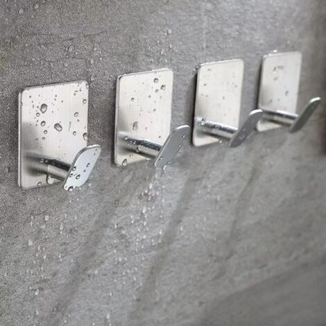 6 Stück Klebehaken, Wand-Klebehaken für Badezimmer, Geschirrtuchhalter für Küche, Bilderhaken ohne Bohren, Selbstklebender Haken aus Edelstahl, Silber