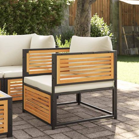 Chaise de Jardin avec Coussins Blanc Crème en Bois d'Acacia Massif et Acier 68 x 68 x 64 cm - PANGIVO (1/5)