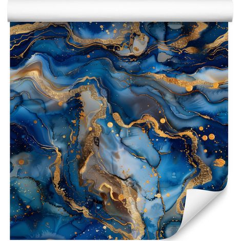 Papier peint encre bleu marine, marron et or pour salon et chambre 50x1000 (1/5)