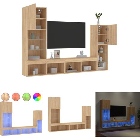 The Living Store 4-tlg. Wohnwand mit LED-Beleuchtung Sonoma-Eiche Holzwerkstoff - TV-Möbel (1/5)