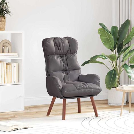 Fauteuil de relaxation gris en simili cuir avec pieds en bois 69 x 74 x 93 cm - PANGIVO (1/5)