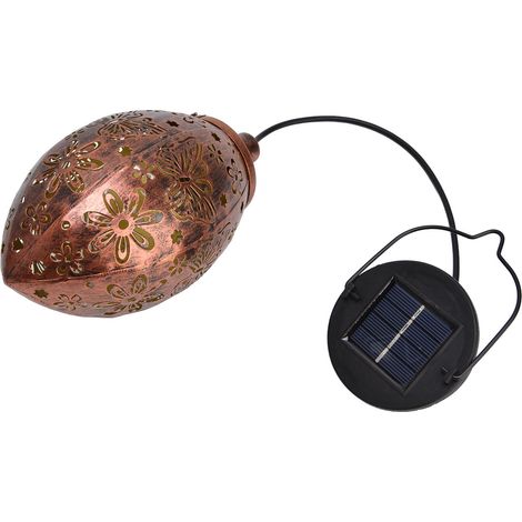 Suspension solaire en fer forgé ajouré, veilleuse goutte LED avec batterie intégrée, modes blanc chaud et RVB dégradé. (1/5)