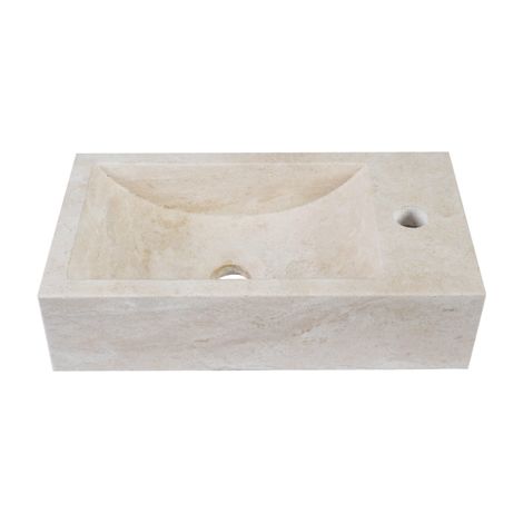 Lave-mains à poser en travertin jaune – Forme rectangulaire – Hauteur 10cm – Largeur 40cm – Fixation murale – Saniclass (1/5)