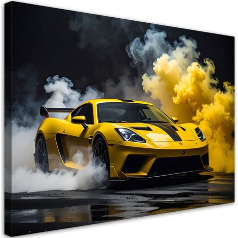 Stampe su Tela, Auto sportiva gialla nella nebbia, 30x20 (1/5)