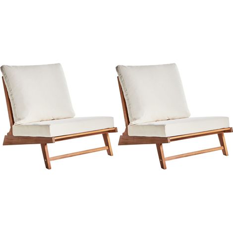 Set of 2 Garden Chairs with Cushions MICCIANO Acacia Wood Off-White