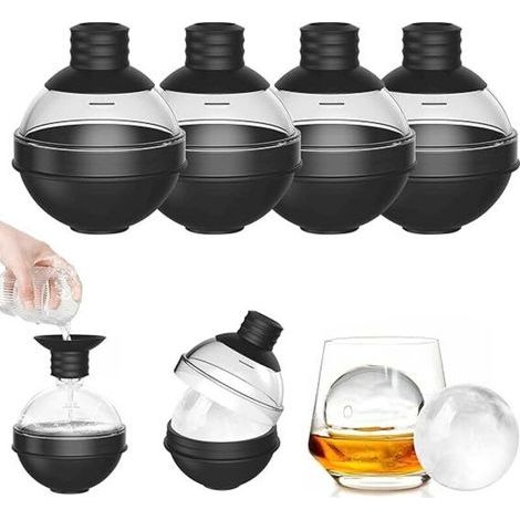 Grand moule à glaçons en silicone pour whisky - Ensemble de 6 avec couvercle entonnoir 2-en-1 - Moules à glaçons ronds de 6 cm pour cocktails Bourbon - Démoulage facile - Parfaitement rond