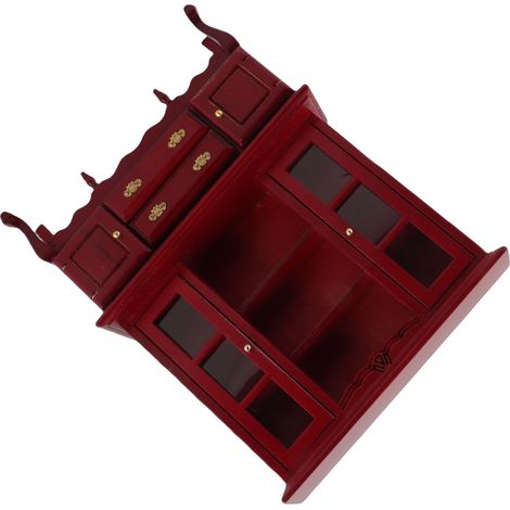 Armoire miniature en bois, échelle 1/12, bibliothèque/placard pour maison de poupée, avec porte et tiroir ouvrants, couleur séquoia. (1/5)
