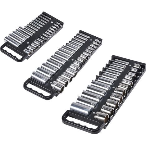 Tragbarer Steckschlüssel-Organizer, Set mit 3 metrischen und SAE-Haltern, 1/4", 3/8" und 1/2", robuster Präsentationsständer mit Griff und Magnetfuß für Werkzeugkastenschublade, fasst bis zu 76 Stecks (1/5)