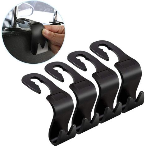 Car Seat Back Hooks, Multifunctional Car Hanger Storage Bag Hooks for Seat Headrest 4 Pack Black (1/5)